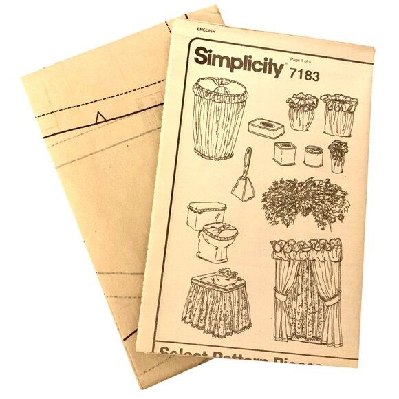 Simplicity Pattern 7183 Bath Curtain Valance Sink Skirt Hamper Tissue Basket - Picture 3 of 5